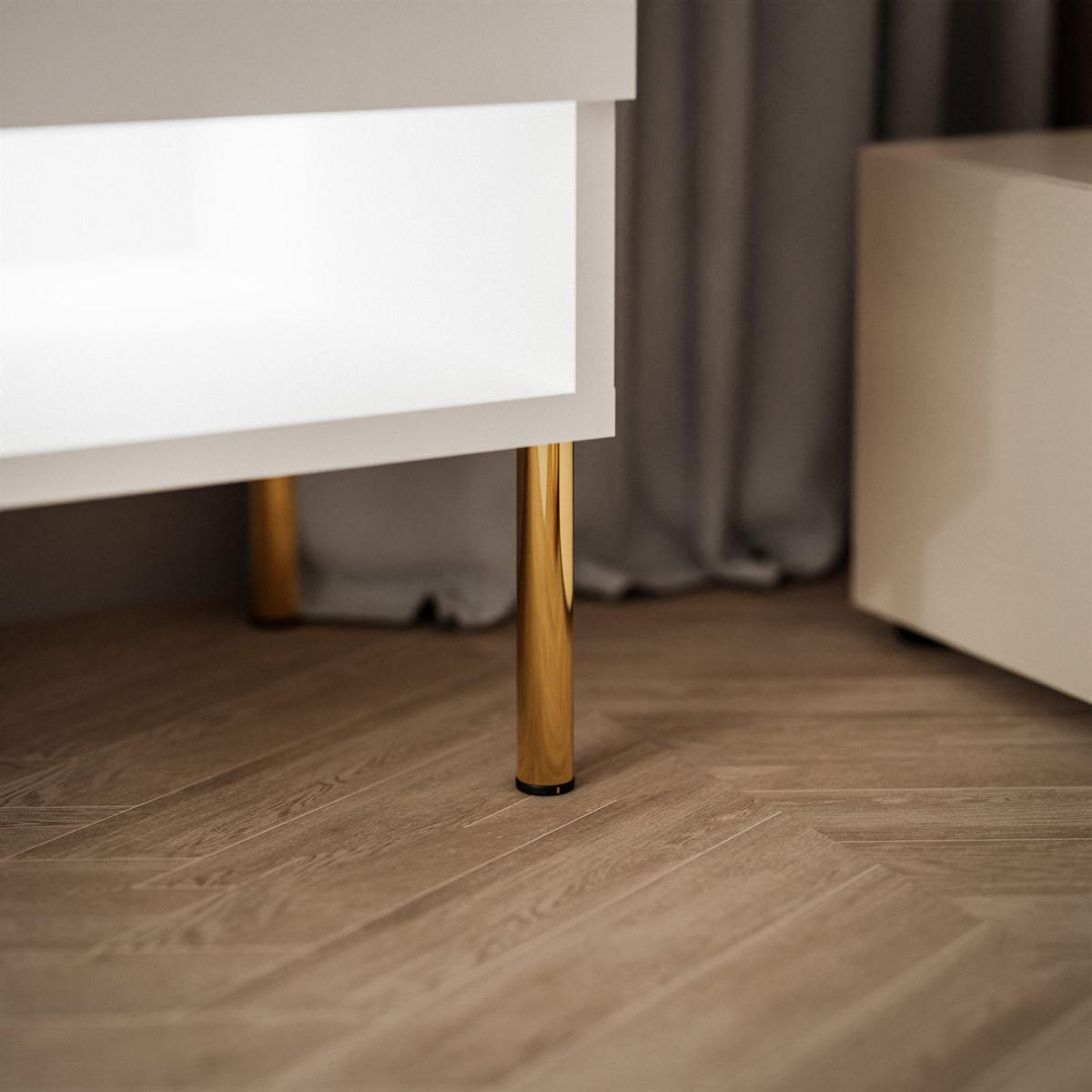 LOWBOARD TV-Schrank CALANTE 180 cm auf geraden goldenen Chrom-Beinen - Kaschmir/Goldfarben, Holzwerkstoff/Metall (180/44/35cm) - Lookway