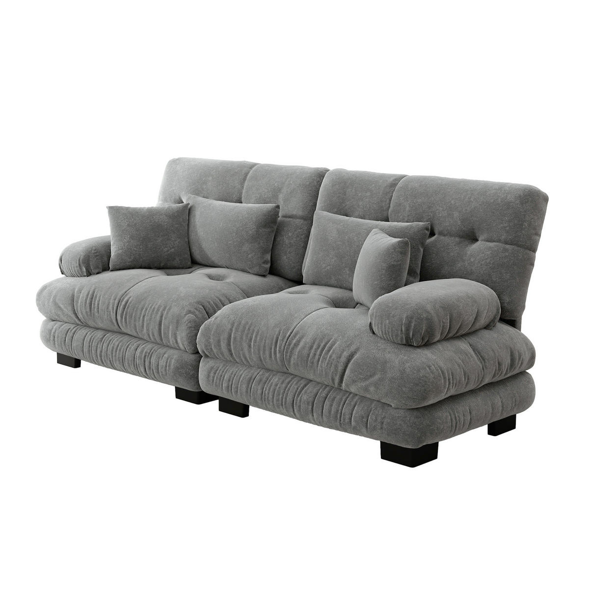 ECKSOFA modular mit Zierkissen und Lendenkissen, Chenille Grau - Grau, Textil (220/77cm) - Redom