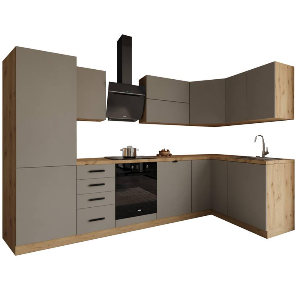 WINKELKÜCHE 300 cm x 140 cm- Langen KL6-M300 - in Beige/Matt - Beige/Schwarz, Holz/Holzwerkstoff (440/212/58cm)