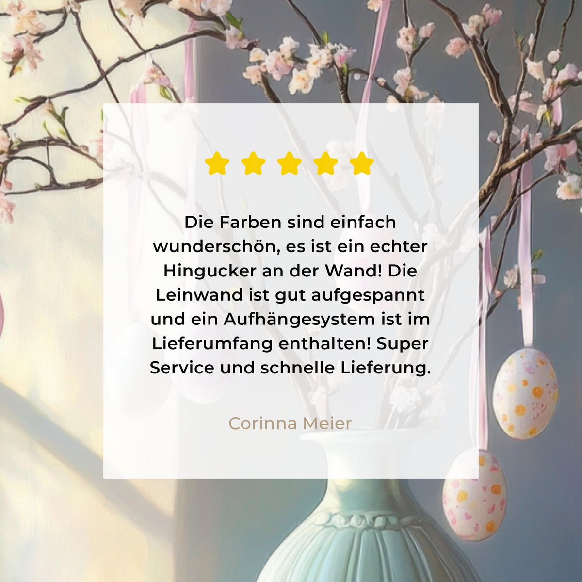 LEINWANDBILD Stillleben - Vase - Osterzweig Deko Groß 90x140 cm - Hellblau, Textil (90/140cm) - MuchoWow