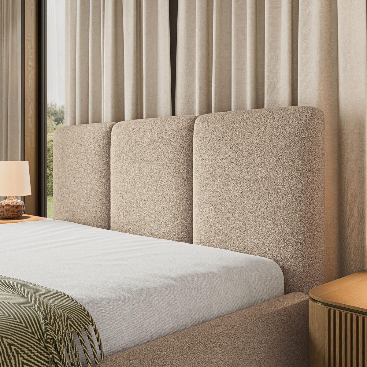 POLSTERBETT MORENA Q 180x200 cm mit Bettkästen - Beige - Beige, Holz (180/200cm) - MASSENO