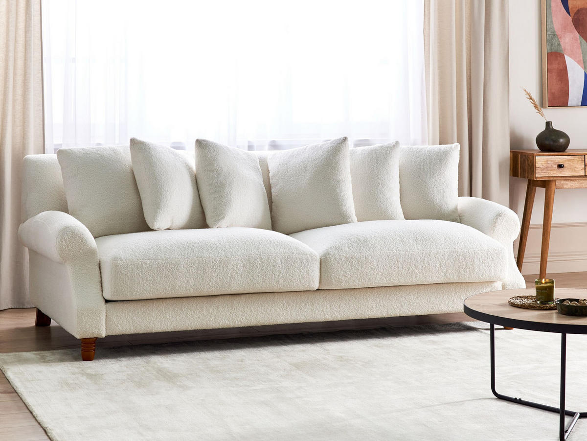3-SITZER-SOFA Bouclé cremeweiß Eike - Dunkelbraun/Weiß, Textil (229/82/102cm) - Beliani
