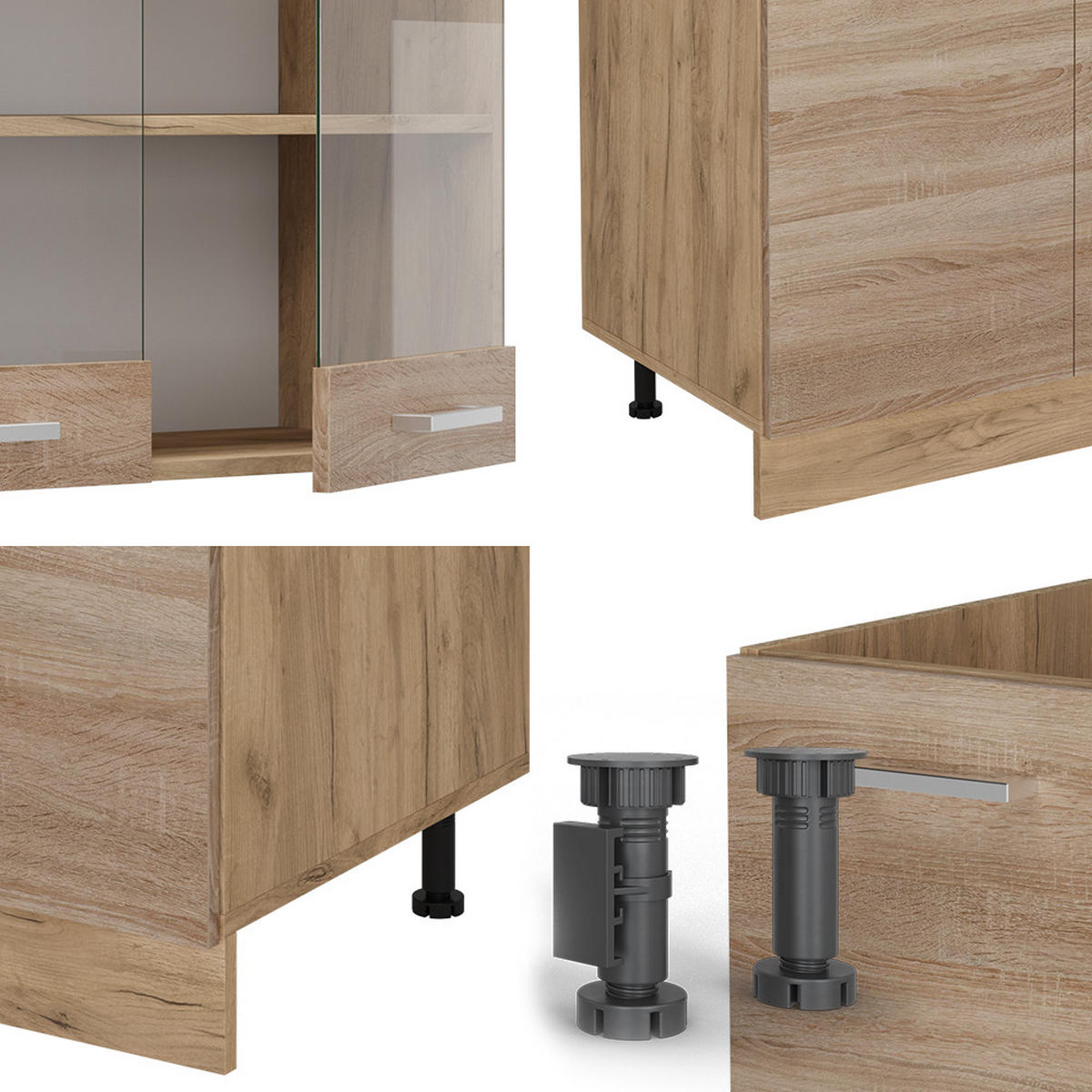 KÜCHENZEILE R-Line Sonoma/Goldkraft Eiche 300 cm mit Hochschrank, ohne Arbeitsplatte - Honigeiche/Sonoma Eiche, Holzwerkstoff (300/81.6/46cm) - Vicco