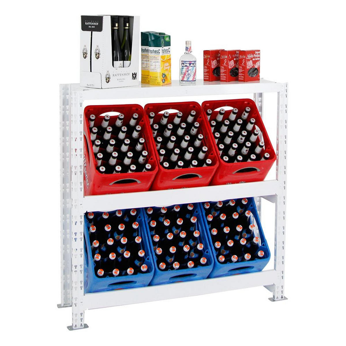 GETRÄNKEKISTENREGAL Tegernsee XL 110x110x30 cm für 6 Kästen + Board Weiß - Weiß, Metall (110/110/30cm) - PROREGAL