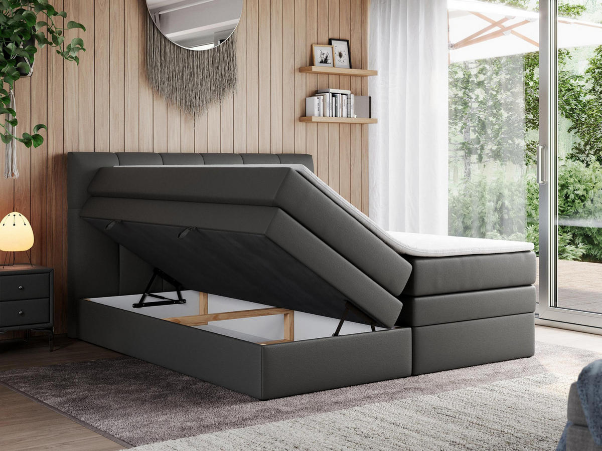 BOXSPRINGBETT ALVIN KING 160/200 Dunkelgrau Kunstleder - H4 - Dunkelgrau, Holz/Textil (160/200cm) - MKS