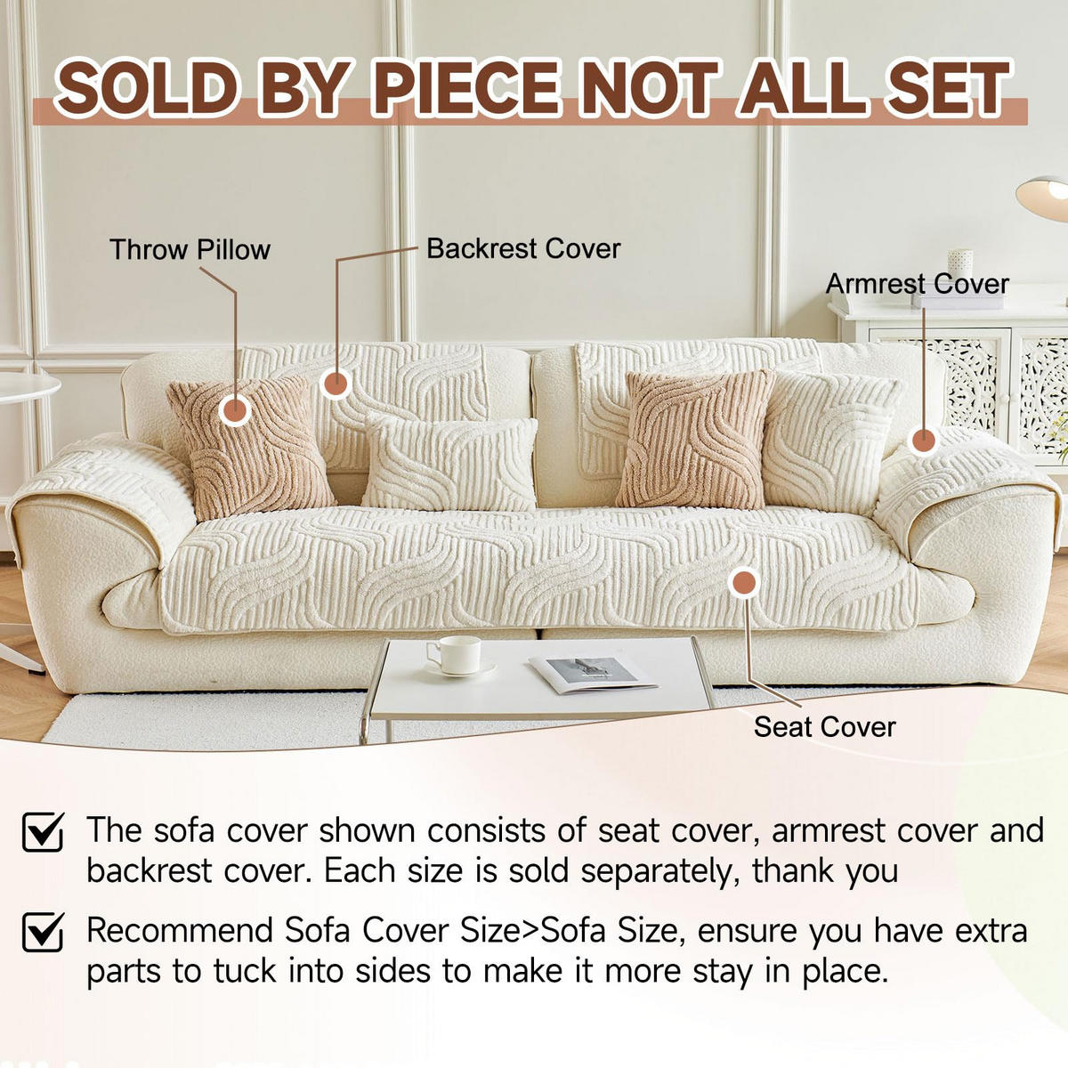 SOFAÜBERWURF Beige 1 Stück Luxuriöses Plüschmaterial - Ecru, Textil (90/0.03/240cm) - Kaket