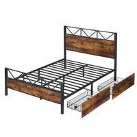 METALLBETT 140x200cm in Schwarz + Walnuss mit Zwei Schubladen - Walnussfarben, Metall (140/200cm) - KOMHTOM