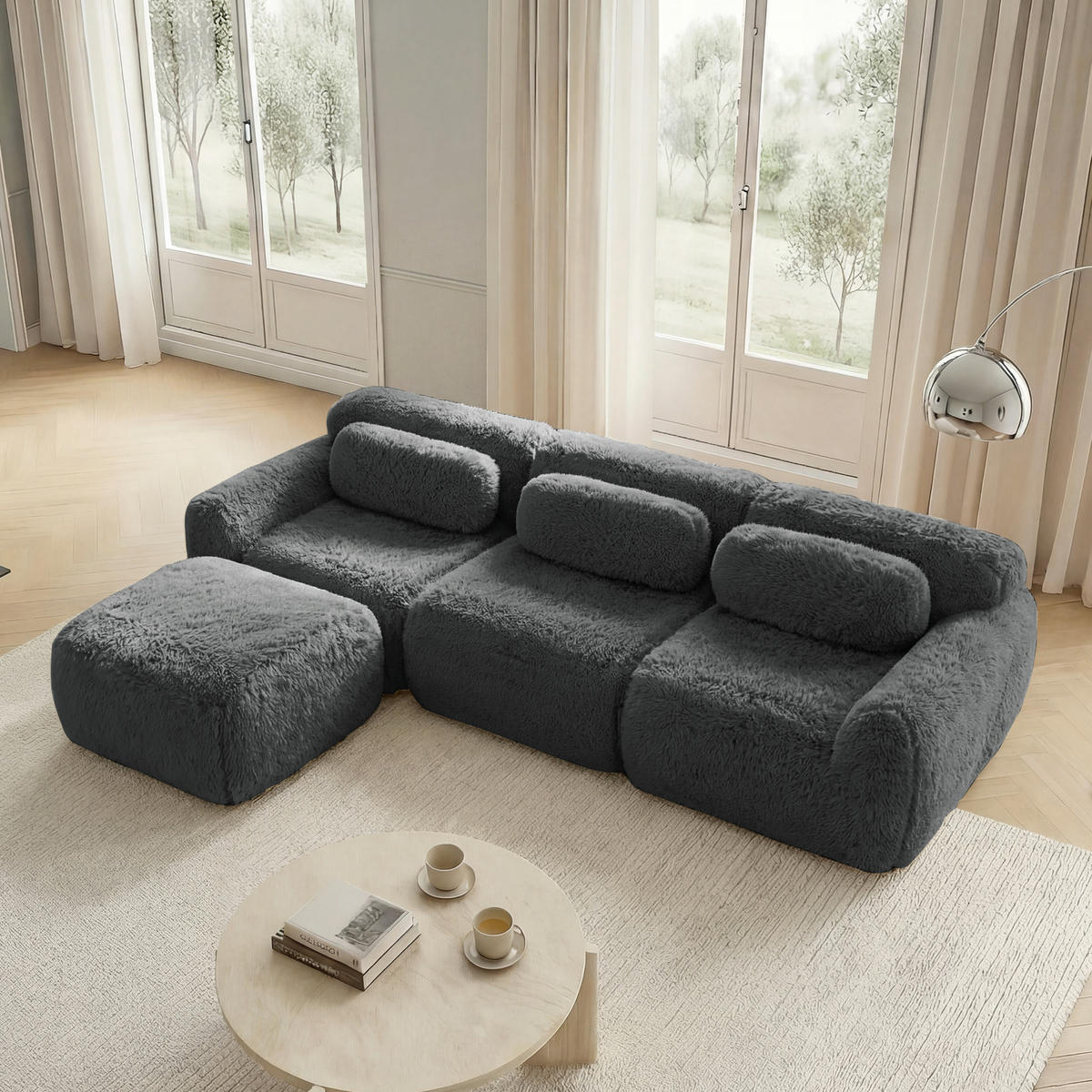 ECKSOFA aus Plüsch mit modularem Design, grau - Grau, Textil (179/291cm) - Luhomfu