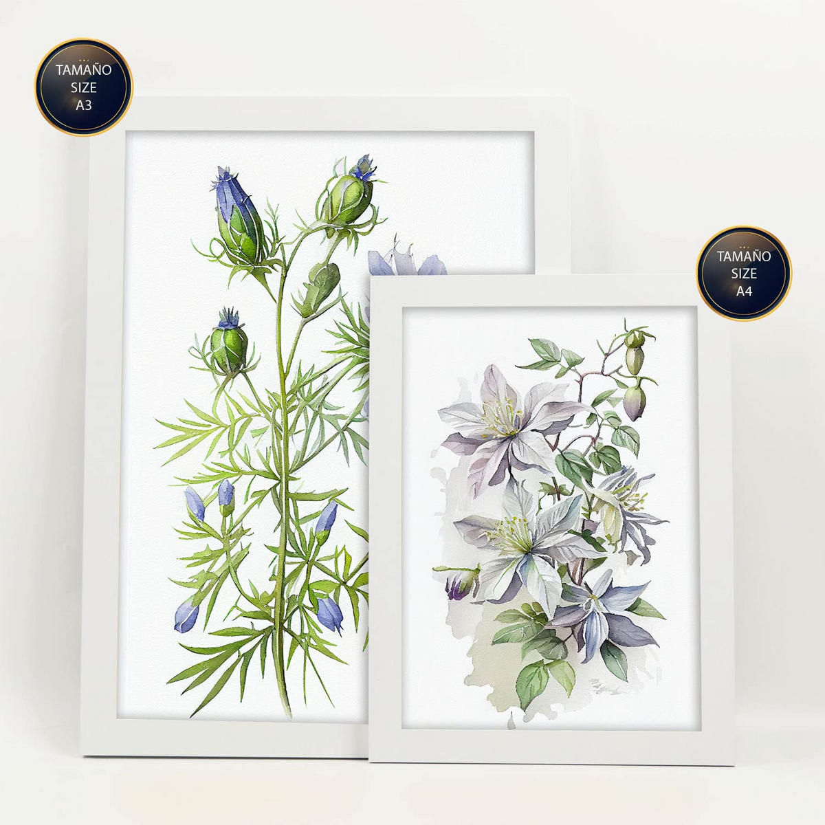 POSTER Set Mit 6 Blaue Blumen Vollfarbige Natur Und Botanikdrucke Mit Blumenmotiven Auf Reinweißen Hintergründen A3 & A4 Weißer Rahmen - Weiß, Papier (29/3cm) - Nacnic
