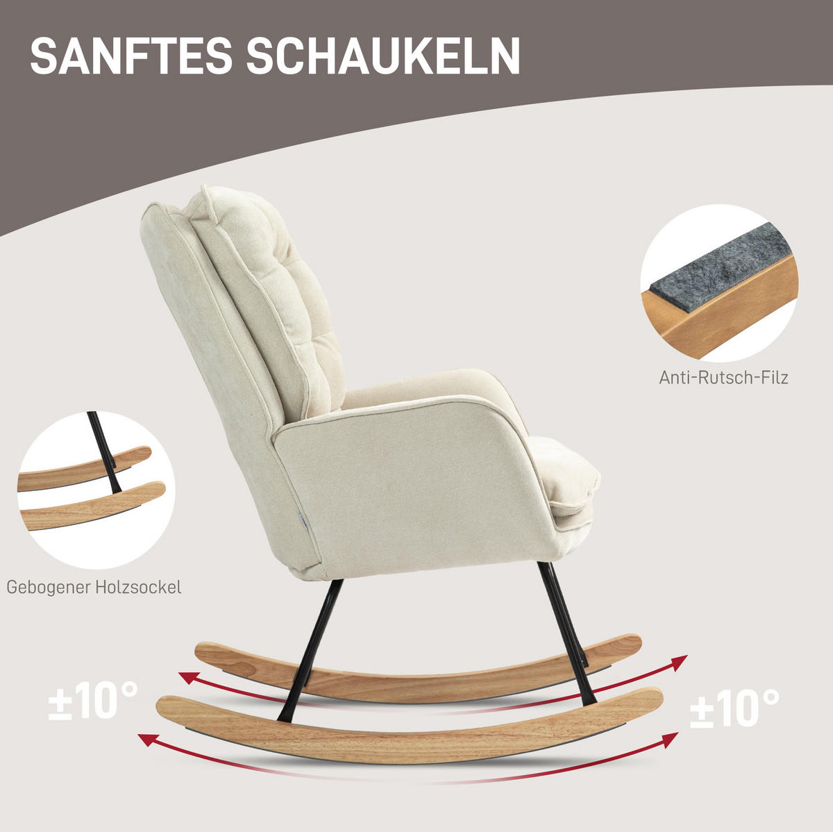 SCHAUKELSTUHL 71/98,5/97 cm in Beige mit Chenilleoptik und hoher Rückenlehne - Beige, Textil (98.5/97/71cm) - Flora Grace