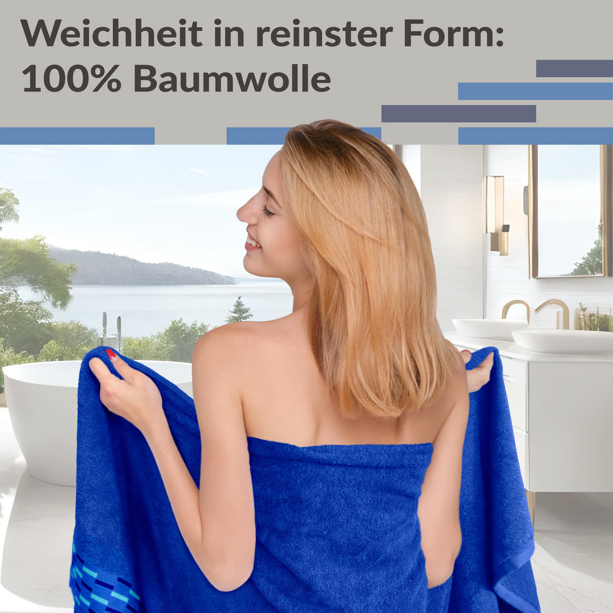 DUSCHTUCH Lugano Königsblau 2er 70x140 cm - Dunkelblau, Textil (70/140cm) - Lashuma
