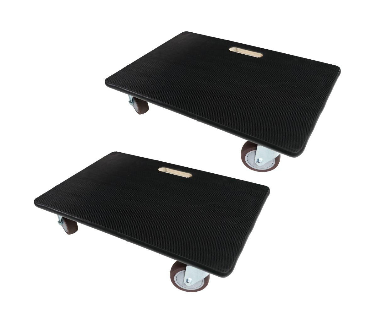 TRANSPORTROLLER 2er-Set Hercules mit 4 Rollen 15x40x60 cm Traglast 500kg Sperrholzplatte 2er-Set Hercules mit Gummibelag Schwarz - Schwarz, Holzwerkstoff (60/40/15cm) - PROREGAL