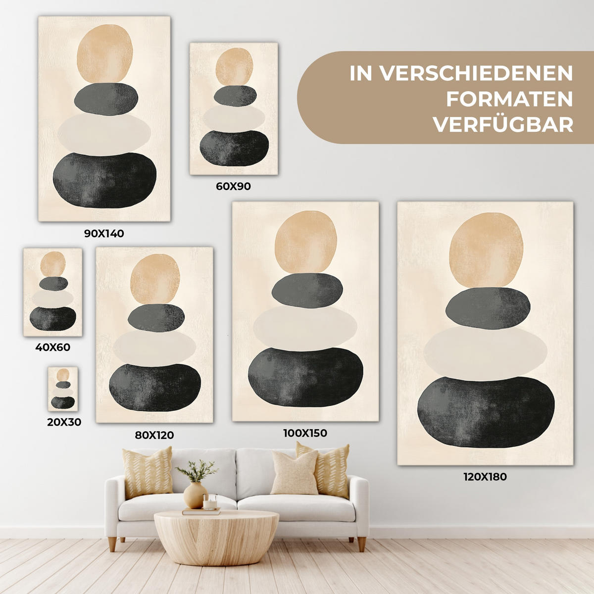 LEINWANDBILD Japandi - Wabi sabi - Beige 40x60 cm - Taupe, Textil (40/60cm) - MuchoWow