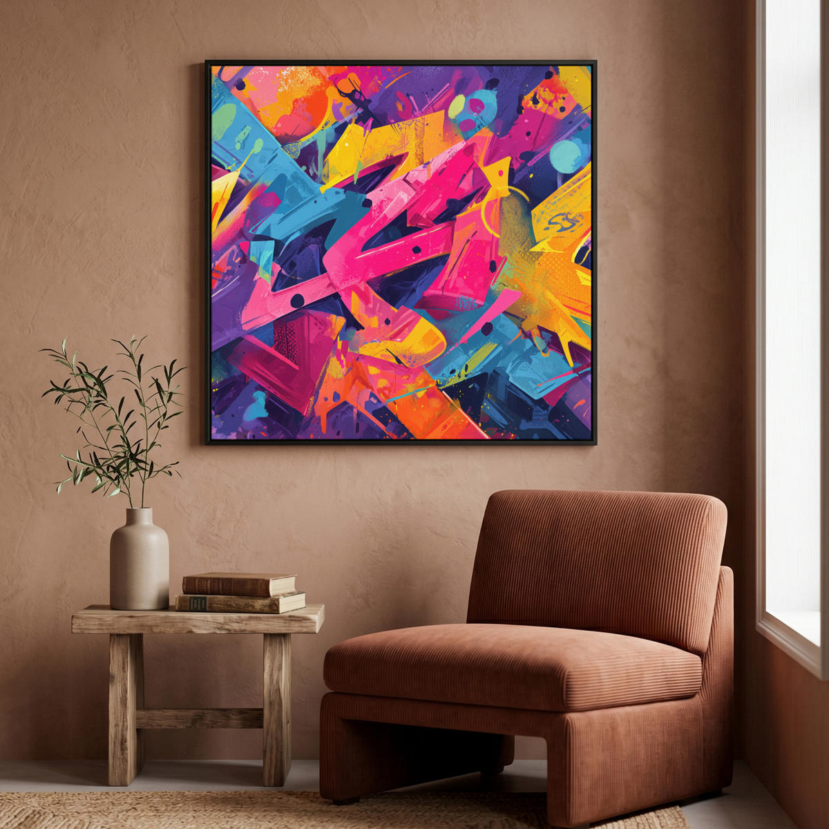 LEINWAND Bilder mit Rahmen - Abstrakt - Formen - Farbenfroh - 90x90 - Magenta, Textil (90/90cm) - MuchoWow