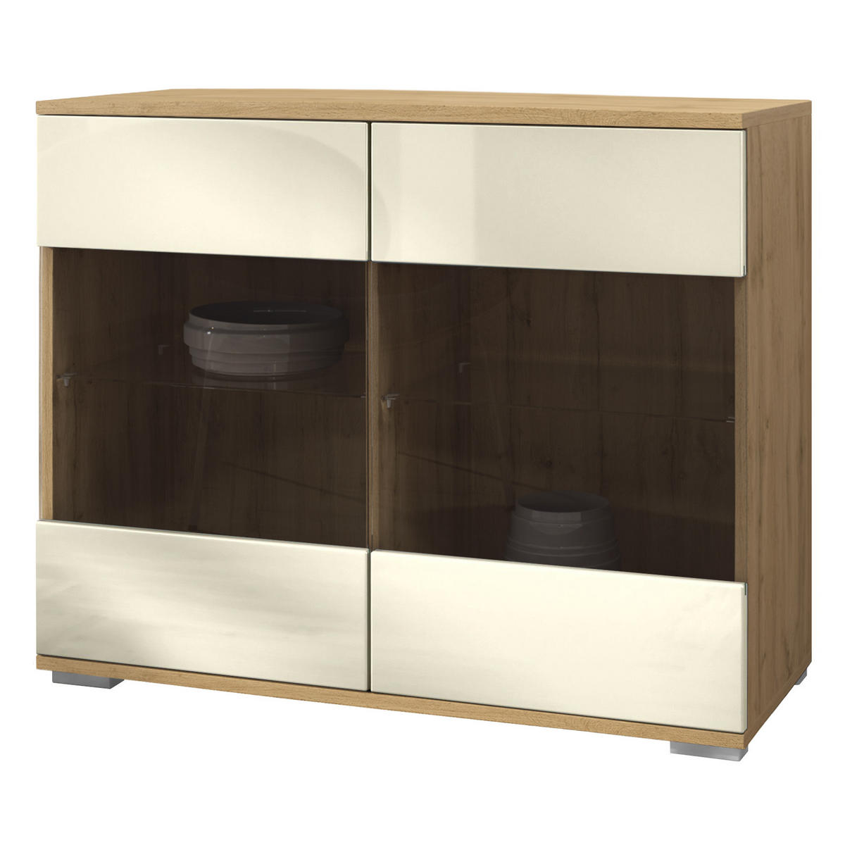 KOMMODE Bari Creme Hochglanz - Creme, Holzwerkstoff (92.5/75.5/35cm) - Vladon