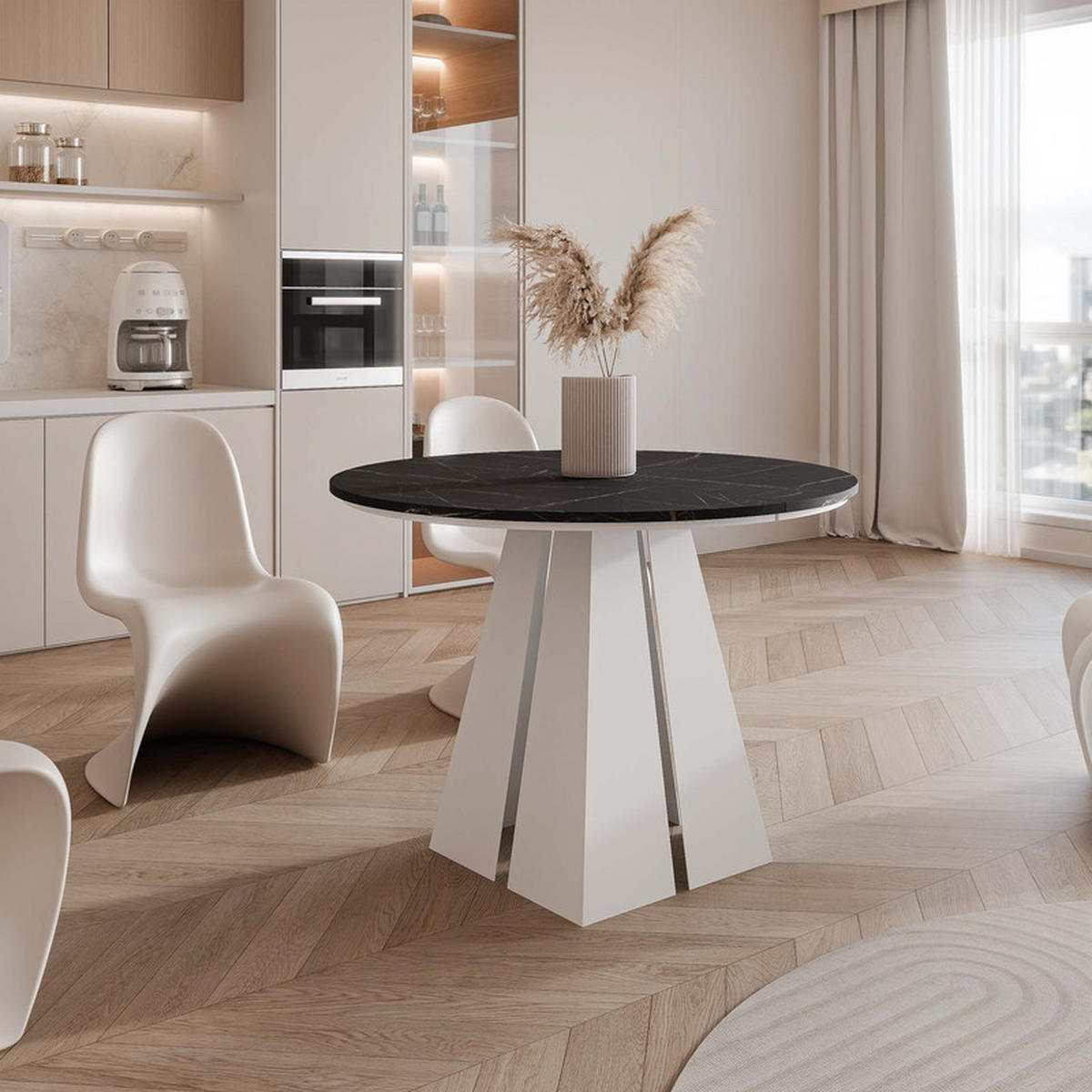 AUSZIEHTISCH FORTE 100/76 cm, Weiß / Grigia Pietra (Steingrau) - Weiß/Grau, Holzwerkstoff/Metall (100/100/76cm) - Idohome