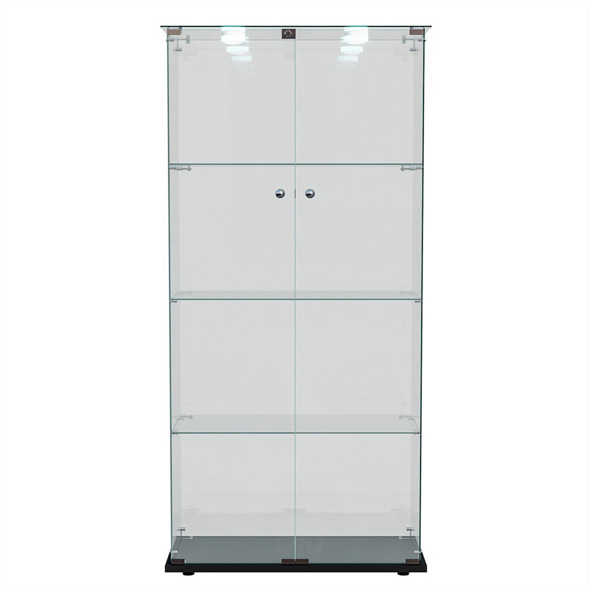 VITRINE - Glasvitrine mit 2 Türen und 4 Ebenen - integrierte LED-Spot-Beleuchtung - Schwarz - Schwarz, Glas (78.5/163/35cm) - DELFA