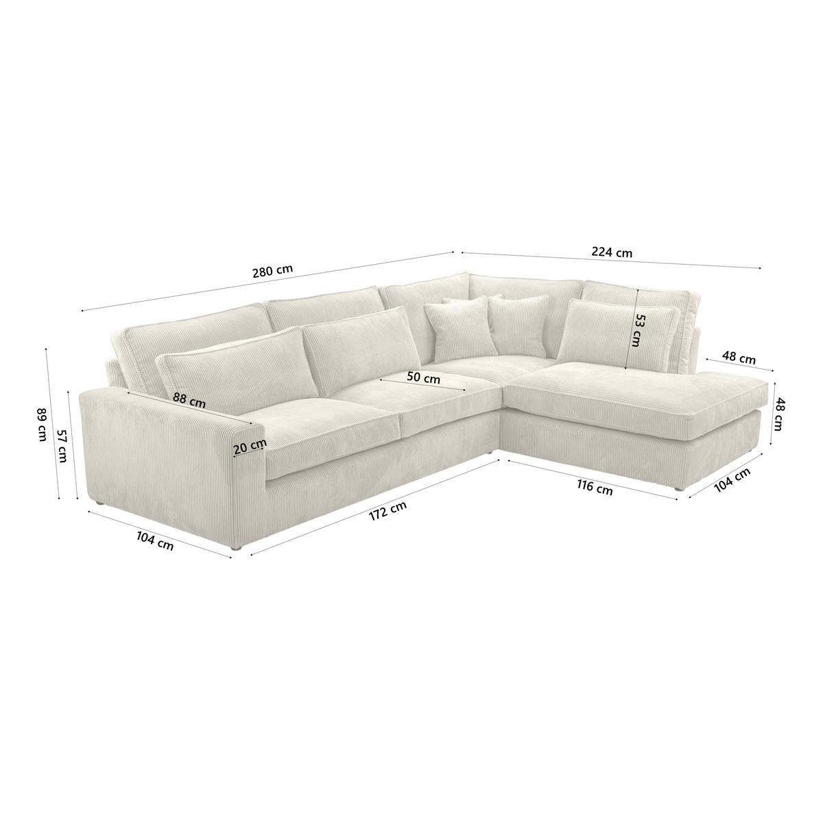 ECKSOFA CAMBO MINI Ohne Schlaffunktion, Creme - Creme, Textil (280/224cm) - Fedve