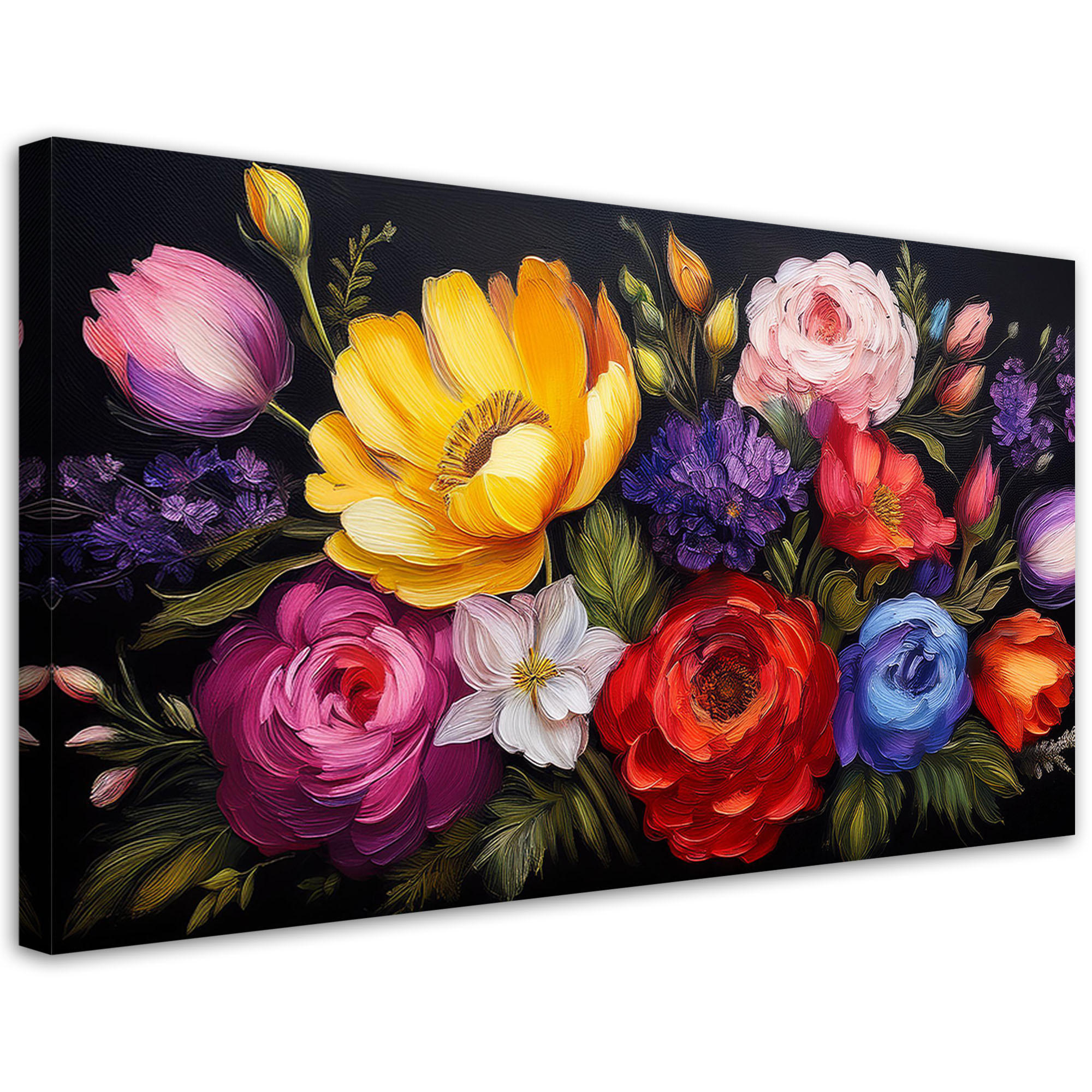 LEINWANDBILD Blühender bunter Blumenstrauß 120x60cm - Multicolor, Textil (120/60cm) - Feeby