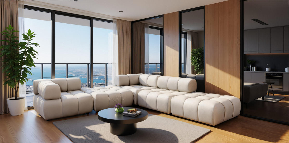 ECKSOFA Corner Modular, Veloursstoff Bluvel, Creme, Rechts, Bolla - Creme, Holz (288/288cm) - Kaiser Möbel