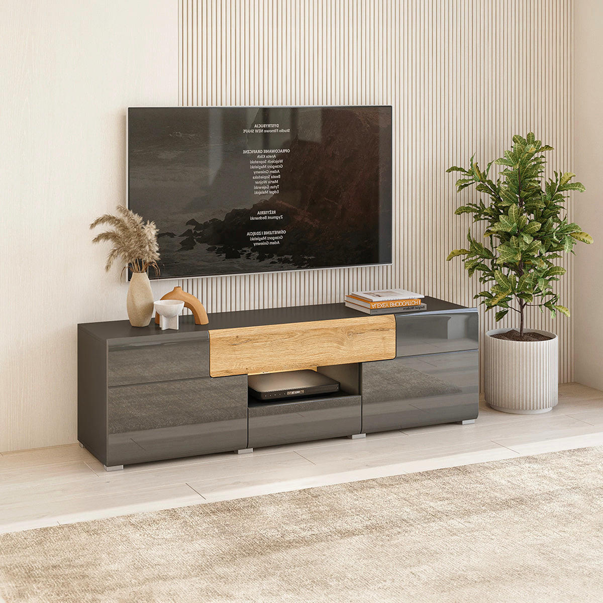 TV-MÖBEL Jules Grau und Holz - Grau, Holzwerkstoff (159/47/39cm) - Petits-meubles