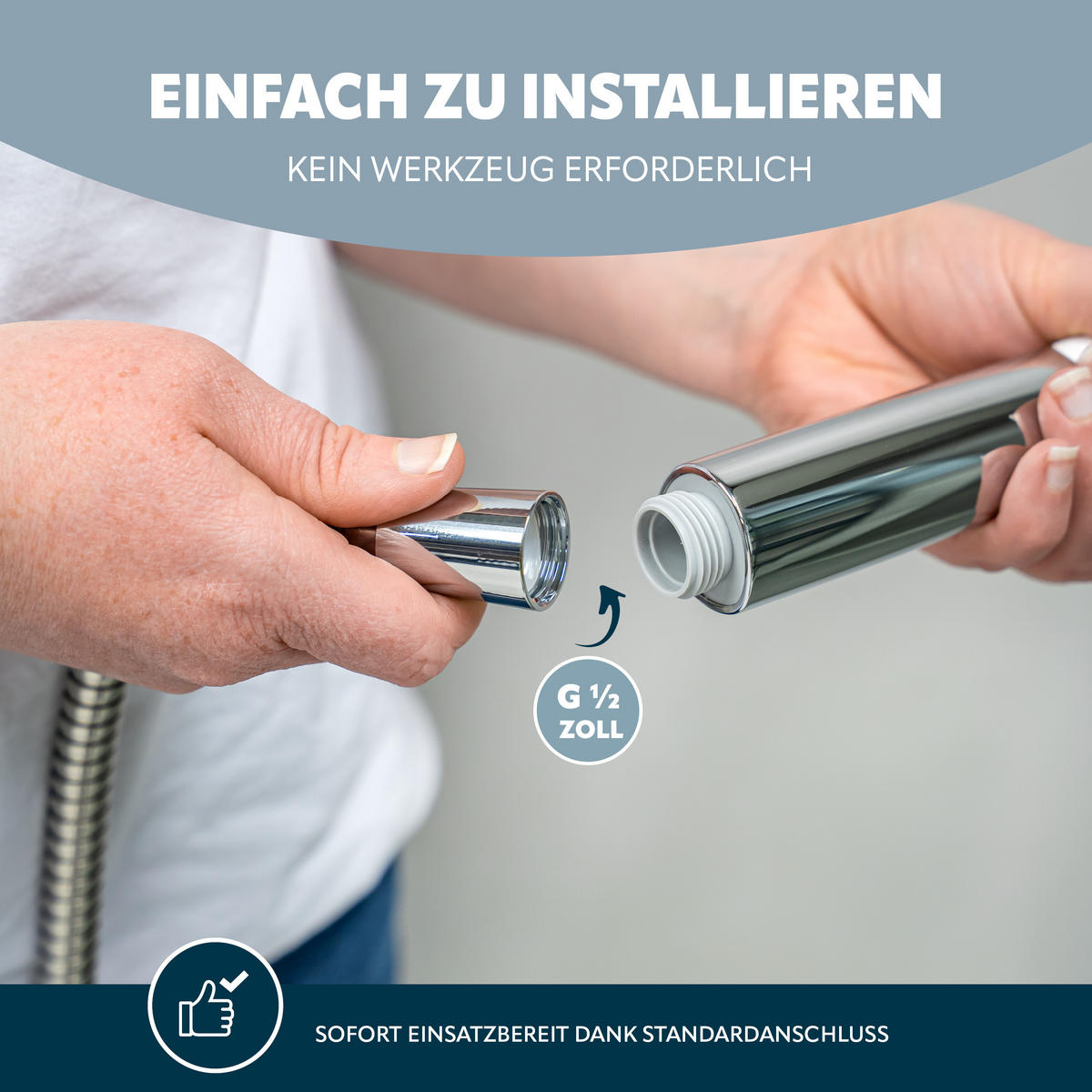 HANDBRAUSE, inkl. Schlauch, Strahlscheibe weiß - Weiß, Kunststoff (3cm) - eluno