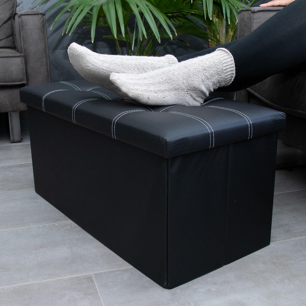 SITZBANK Faltbar Kunstleder (Schwarz) - Schwarz, Karton (78/38/38cm) - Intirilife