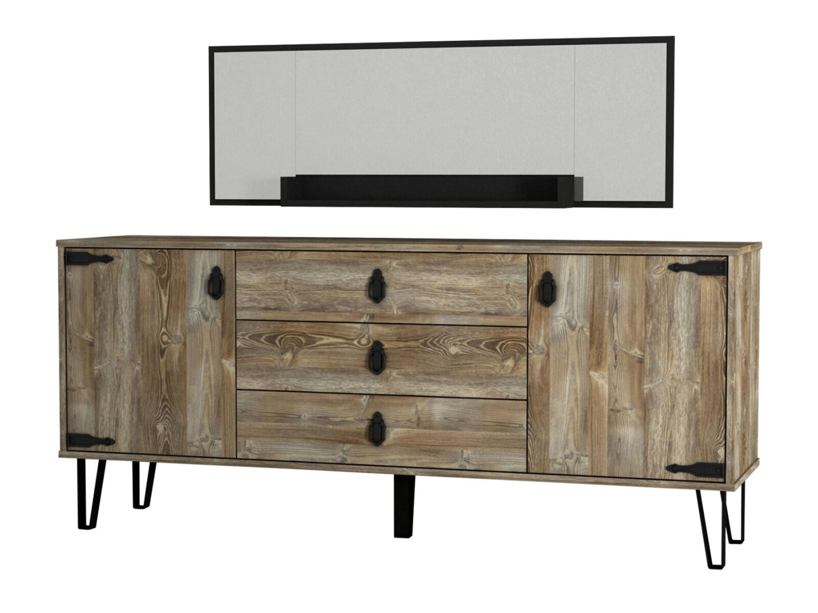 SIDEBOARD Costa mit Spiegel Eiche - Eichefarben/Schwarz, Holzwerkstoff/Metall (180/78/45cm) - moebel17