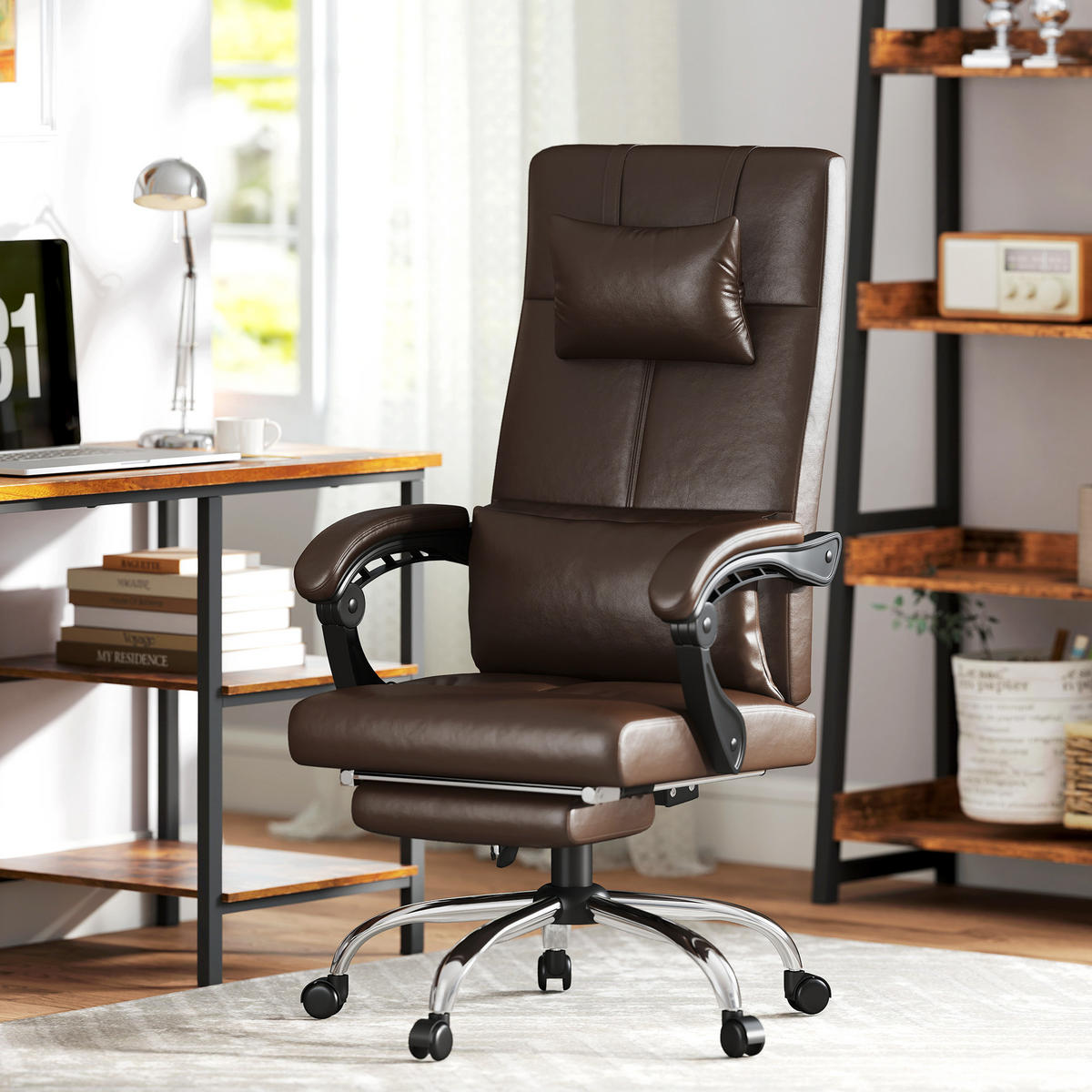 BÜROSTUHL mit Massagefunktion, Ergonomischer Chefsessel mit Heizung, Kaffee - Braun, Kunststoff (66/123/67cm) - Vinsetto