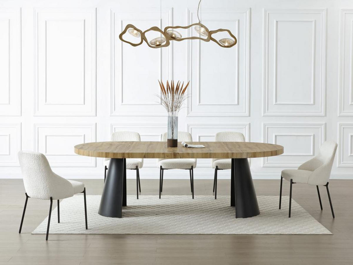 ESSTISCH ausziehbar - 4 bis 12 Personen - MDF & schwarzes Metall - Holzfarben hell - JARELIA - Naturfarben, Holz (240/120/76cm) - Vente-Unique