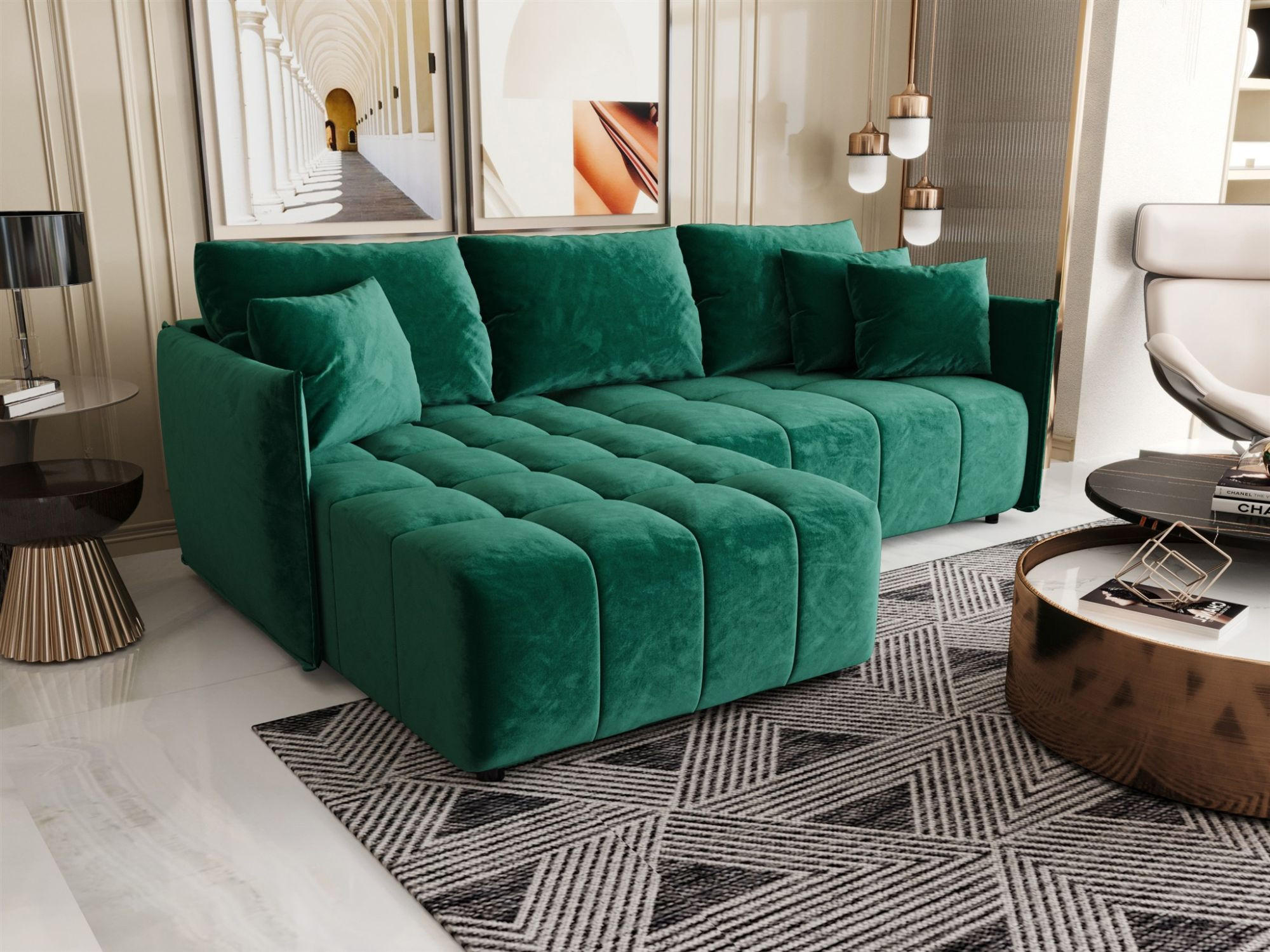 ECKSOFA Treviso - Grün, Holzwerkstoff/Textil (245/185cm) - Fun Möbel