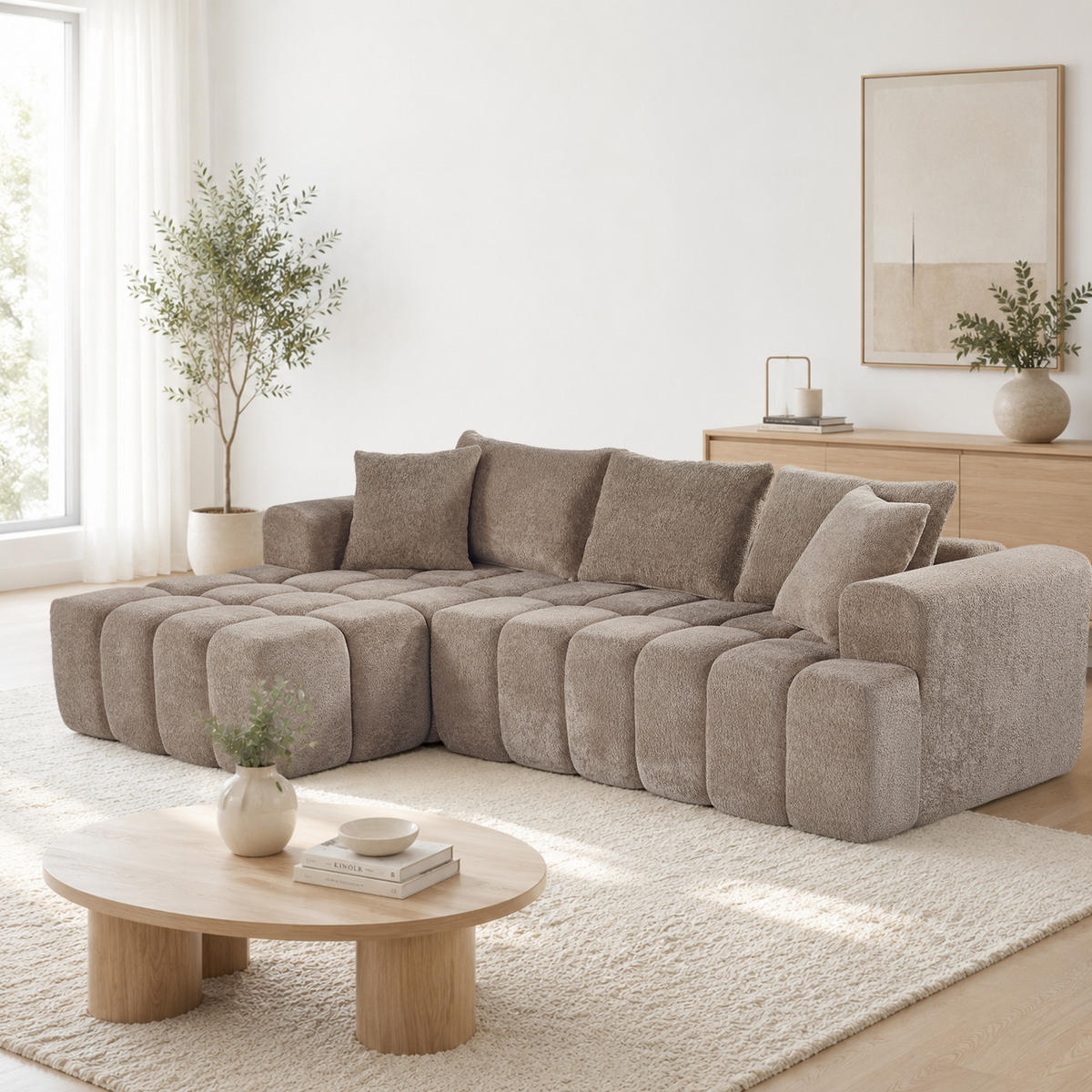 ECKSOFA 249,94/124,97/58,98 cm kaki aus Samtstoff modular und bequem - Braun, Textil (249.94/124.97cm) - OKWISH