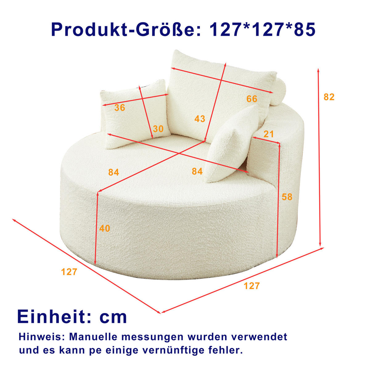 SESSEL ohne Montage mit Rückenkissen und zylindrischem Kopfkissen, Beige - Beige, Textil (127/85/127cm) - Redom