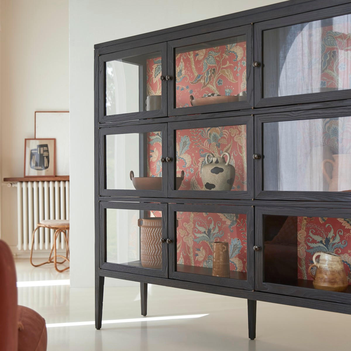 VITRINENSCHRANK Tana Schwarz aus Ulme - Schwarz, Holz (160/160/40cm) - Tikamoon