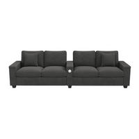 SOFA 4-Sitzer Cord Grau mit USB, USB-C und Stauraum - Grau, Holzwerkstoff/Kunststoff (299/82.7/80cm) - WISHDOR