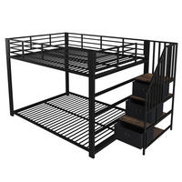 ETAGENBETT 140/200 cm mit Treppe, LED und Steckdose, DE-41957, in Schwarz - Schwarz, Metall (140/200cm) - ComfortXL