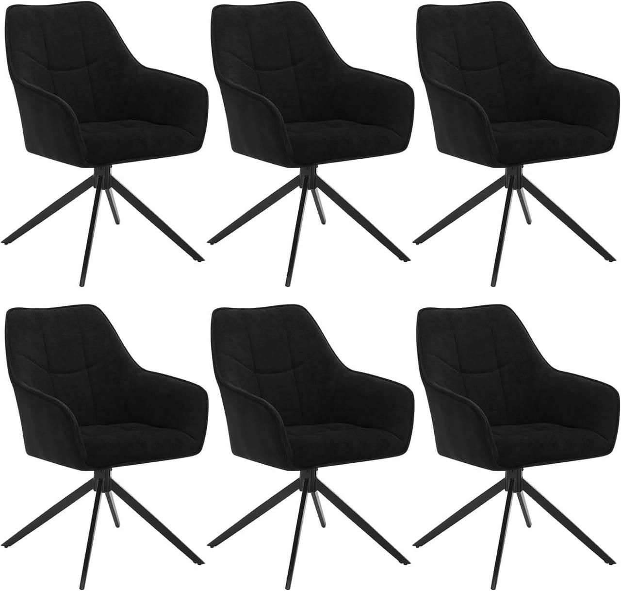 ESSZIMMERSTUHL 6er Set, drehbar, Chenille & Cord, Schwarz - Schwarz, Kunststoff/Textil (58/86/63.5cm) - Woltu