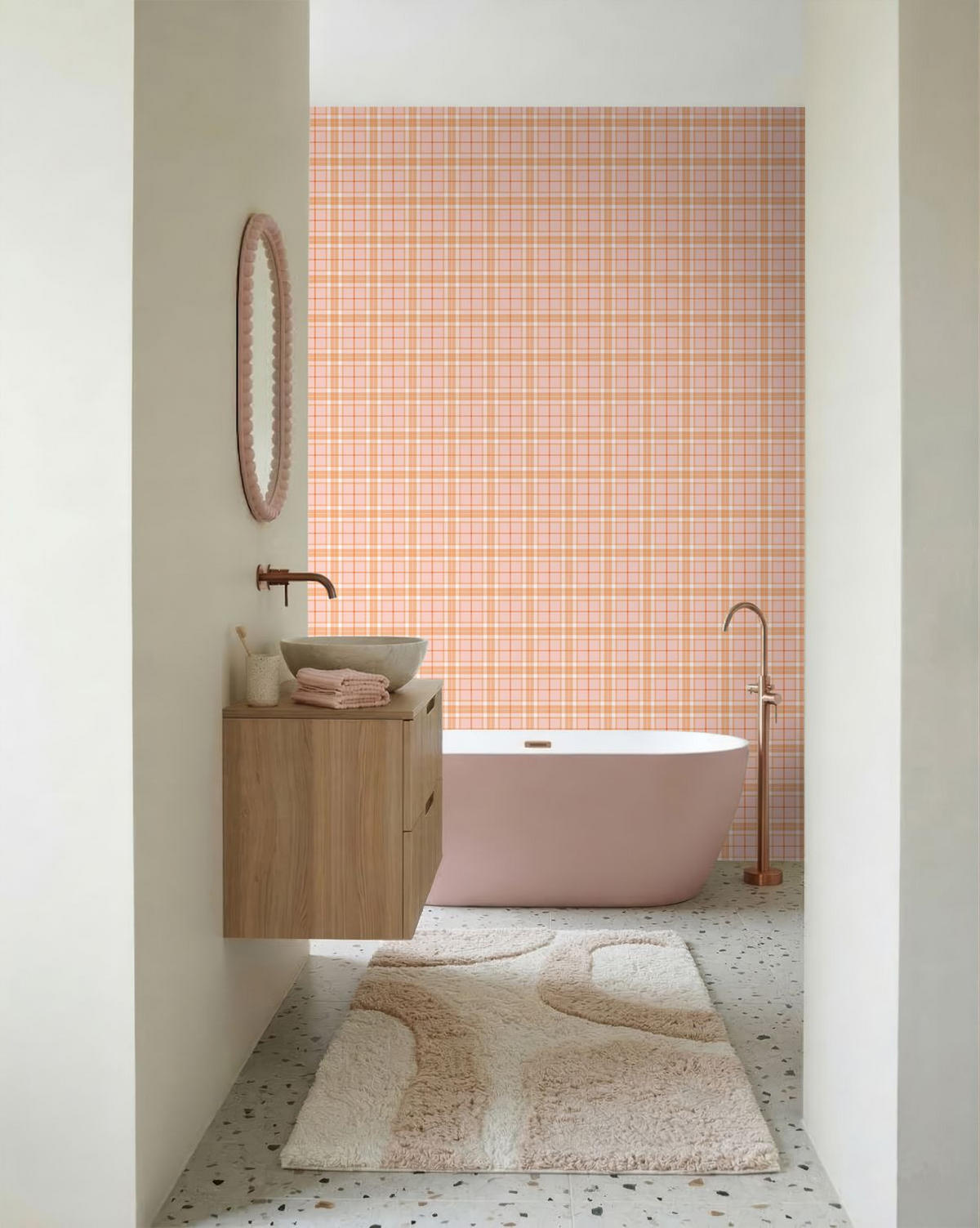TAPETE Karomuster 50 x 900 cm - Orange, Papier (50/0.1cm) - ESTAhome