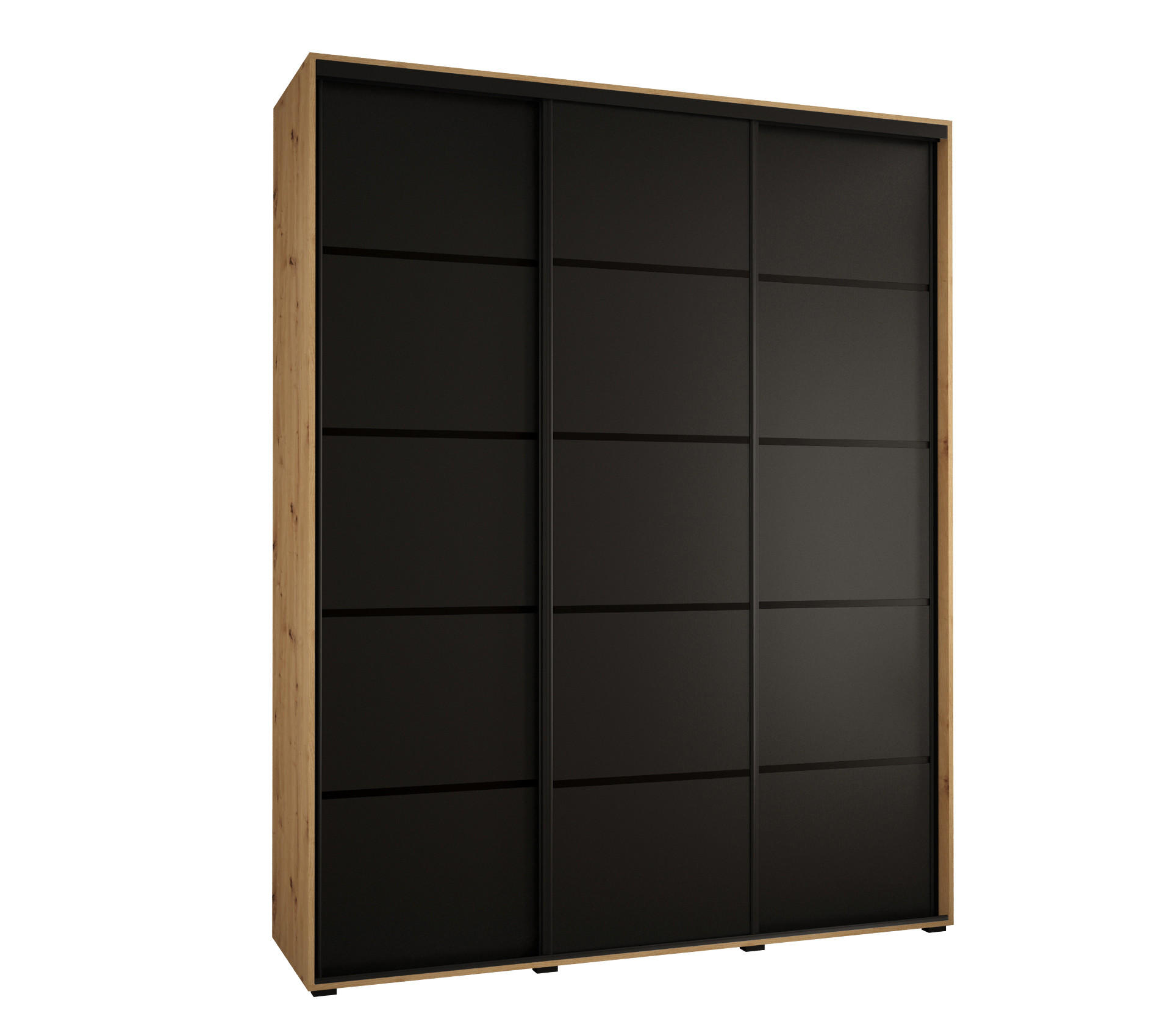 Abiks Möbel Schwebetürenschrank Eiche Artisan, Schwarz, Schwarz 200x235x45 cm