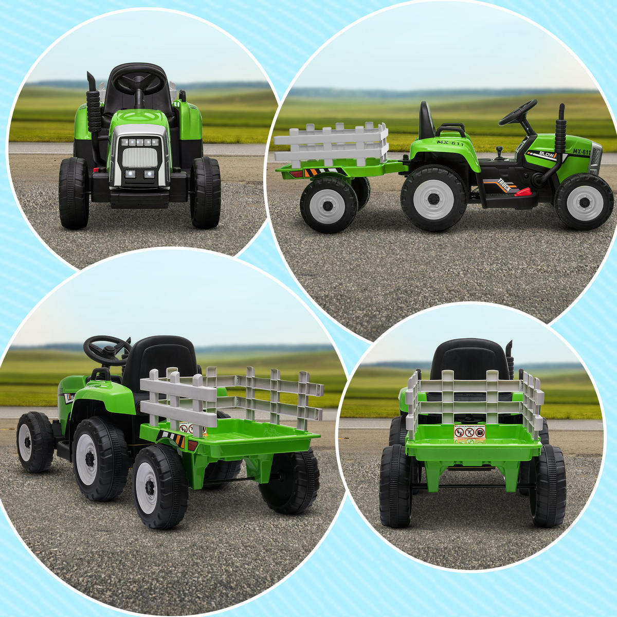 KINDER-TRAKTOR DE-06127 mit Eltern-Fernbedienung und Anhänger Grün/Schwarz - Grün, Kunststoff/Metall (136.5/50/52.5cm) - ComfortXL