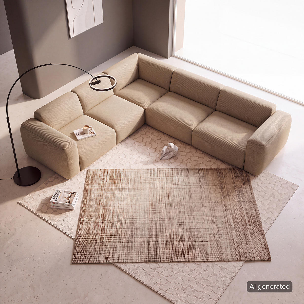 ECKSOFA mit Rundecke - Taupe/Schwarz, Kunststoff/Textil (325/260cm) - home24