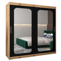 SCHWEBETÜRENSCHRANK 200/200/62 2-türig - Silberfarben/Schwarz, Holz/Kunststoff (200/200/62cm) - Abiks Möbel
