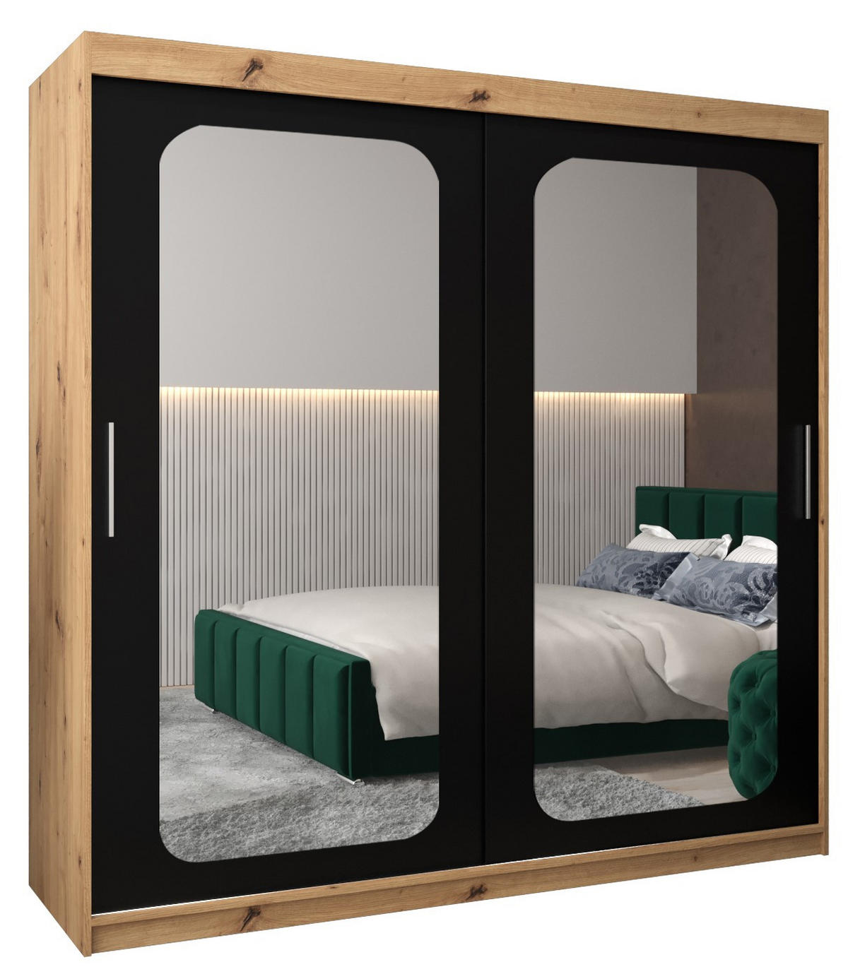 SCHWEBETÜRENSCHRANK 200/200/62 2-türig - Silberfarben/Schwarz, Holz/Kunststoff (200/200/62cm) - Abiks Möbel