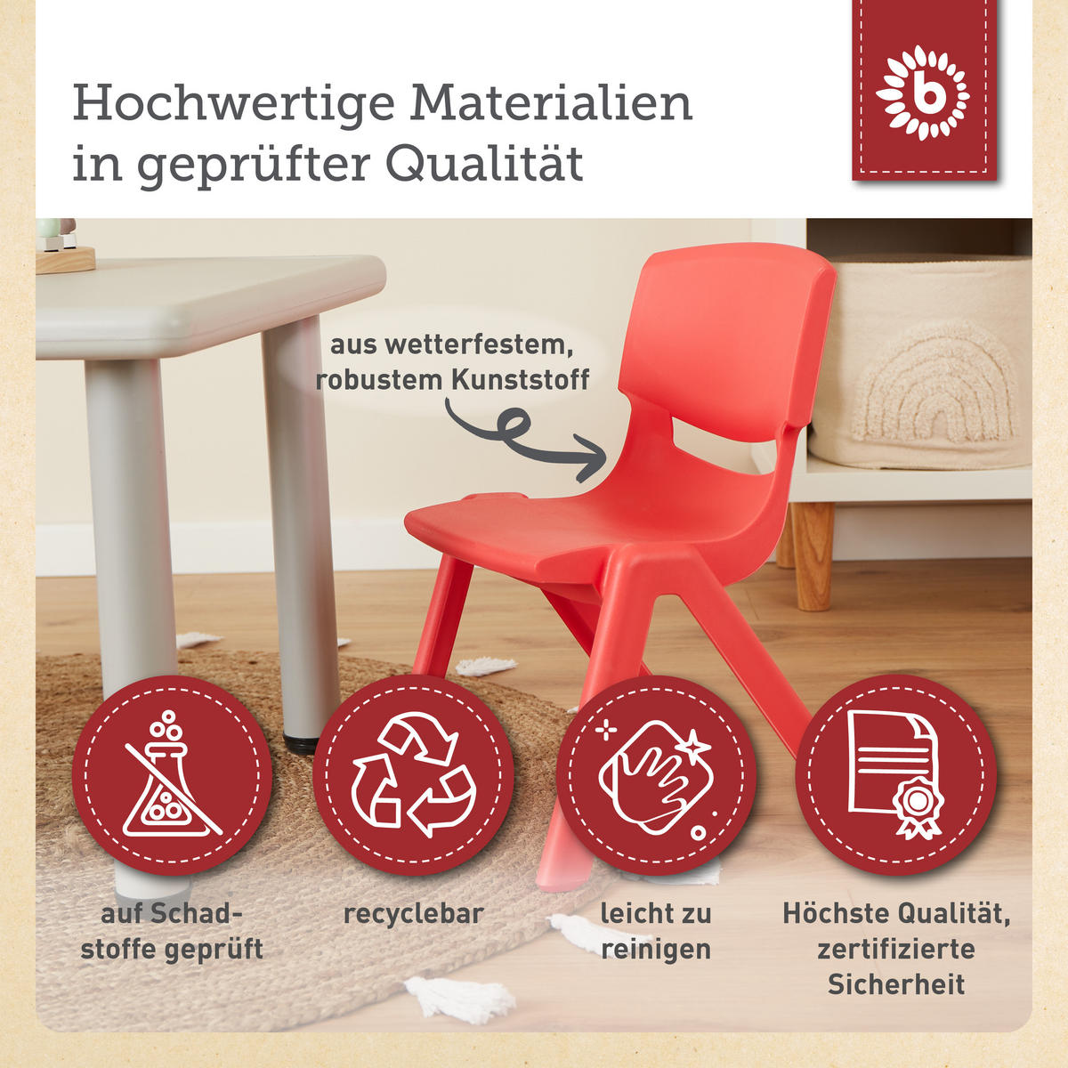 KINDERSTUHL bis 80 kg belastbar - Rot, Kunststoff (34/51.5/36cm) - Bieco Spielwaren