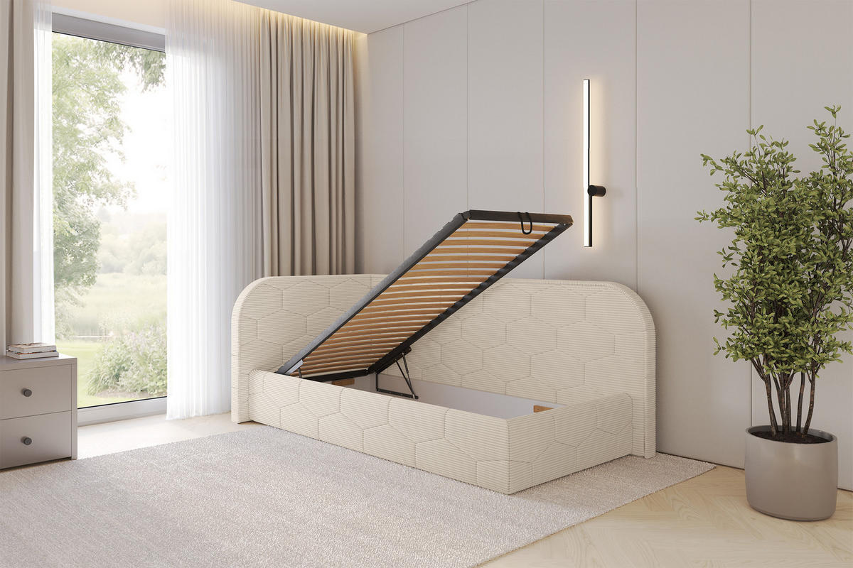 EINZELLBETT Jugendbett mit Bettkasten und Matratze H3/H4, Rechts - JAXY 90x200 Beige - Kaschmir, Holzwerkstoff/Textil (90/200cm) - ALTDECOR