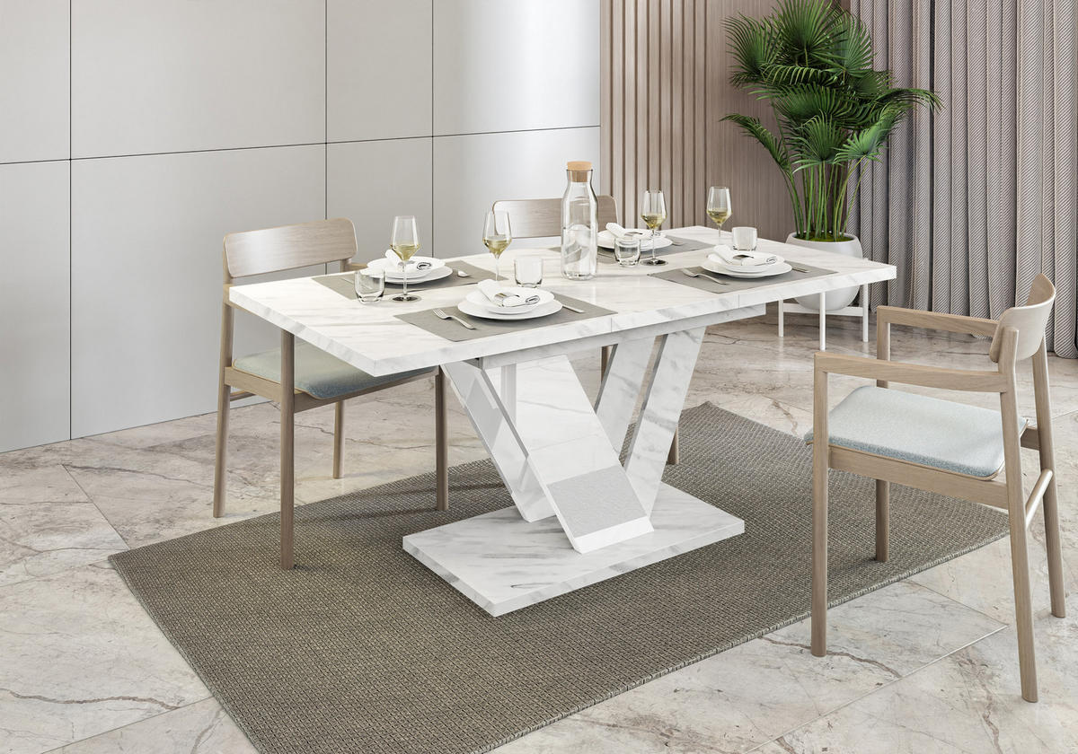 ESSTISCH Bianco Weiß Marmoptik Ausziehbar 120 - 160 cm - Weiß, Holzwerkstoff (120/80/76cm) - PROSPERO