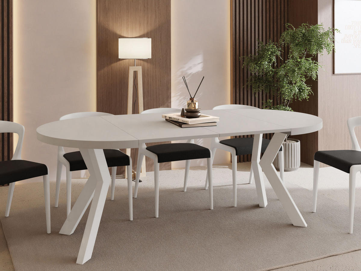 ESSTISCH Savio Weiß rund ausziehbar verlängerbar XXL, Kaschmir 100-300/100/77 cm - Kaschmir/Weiß, Holz/Holzwerkstoff (100/100/77cm) - WFL GROUP