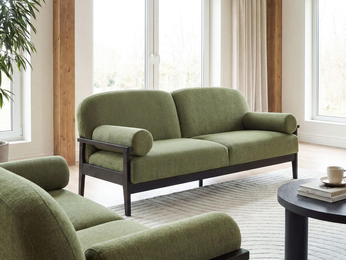 3-SITZER-SOFA Stoff Grün Pilarne - Schwarz/Grün, Textil (191/88/84cm) - Beliani