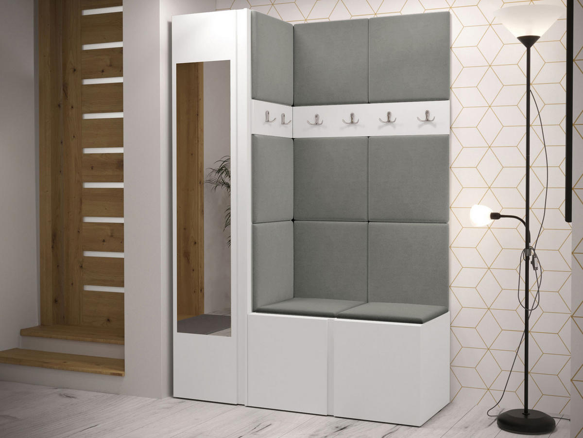 GARDEROBEN-SET Orion X - Weiß/Grau, Holzwerkstoff/Kunststoff (124/186/46cm) - MIRJAN24