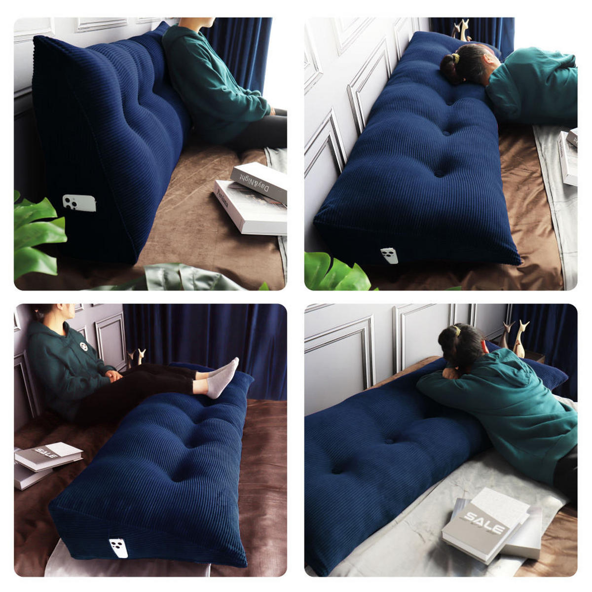 RÜCKENKISSEN für Bett Kord Dunkelblau 140 cm - Dunkelblau, Textil (50/140cm) - Vercart